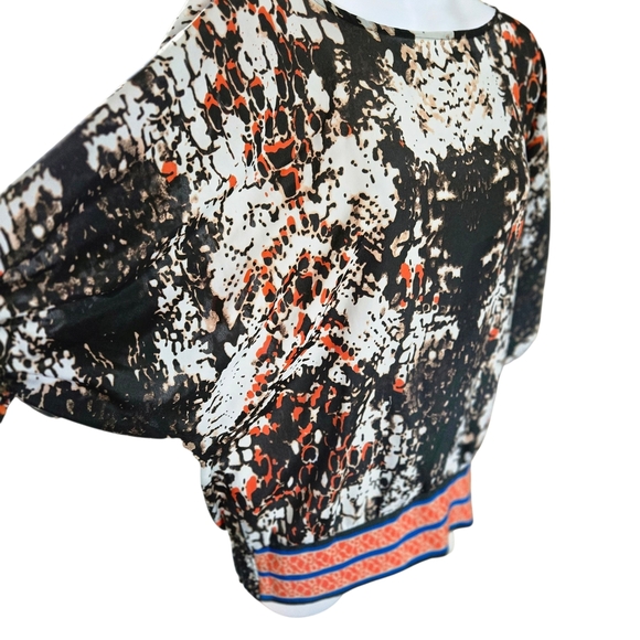 ECI Women's Black and Orange Abstract Blouse - Picture 3 of 10